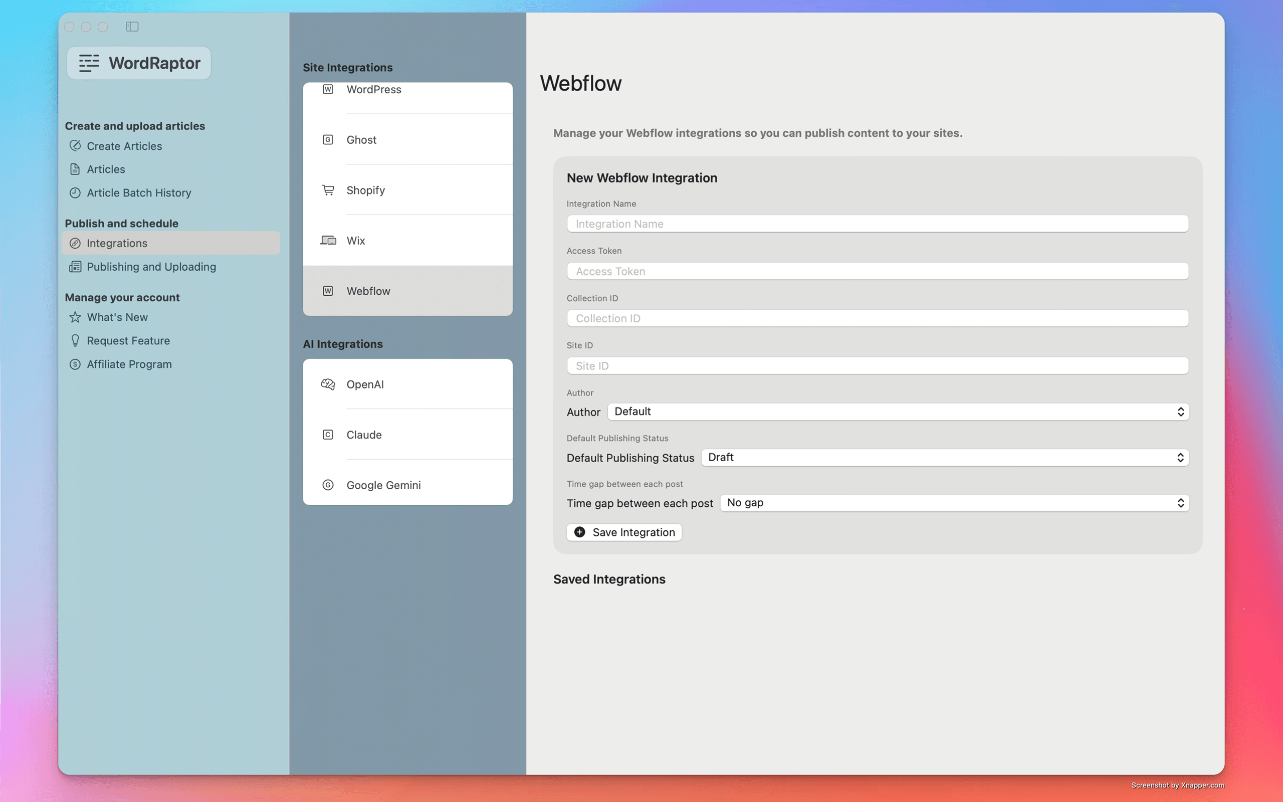 WordRaptor running natively on macOS