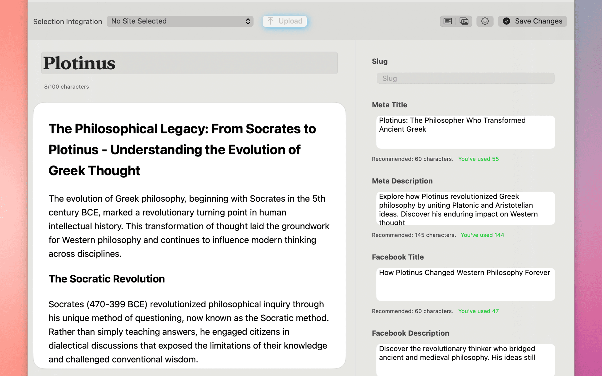 WordRaptor publishing interface